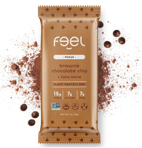 The Feel Bar Organic Gluten Free Vegan Protein Bars with Lions Mane Brownie Chocolate Chip