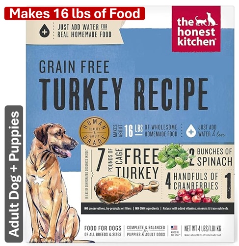 The Honest Kitchen Dehydrated Dog Food Makes 16 lbs Grain Free Turkey Recipe