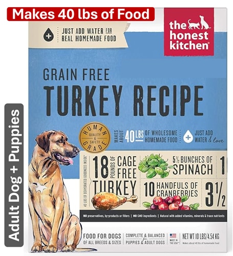 The Honest Kitchen Dehydrated Dog Food Makes 40 lbs Grain Free Turkey Recipe