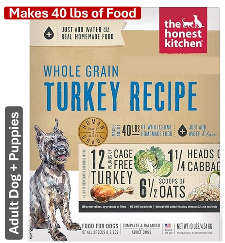 The Honest Kitchen Dehydrated Dog Food Makes 40 lbs Whole Grain Turkey Recipe