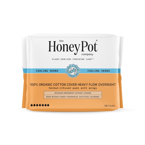 The Honey Pot 100% Organic Cotton Cover Overnight Pads Heavy Flow