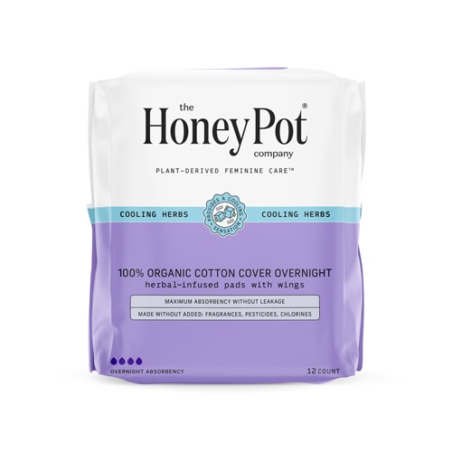 The Honey Pot 100% Organic Cotton Cover Overnight Pads with Wings