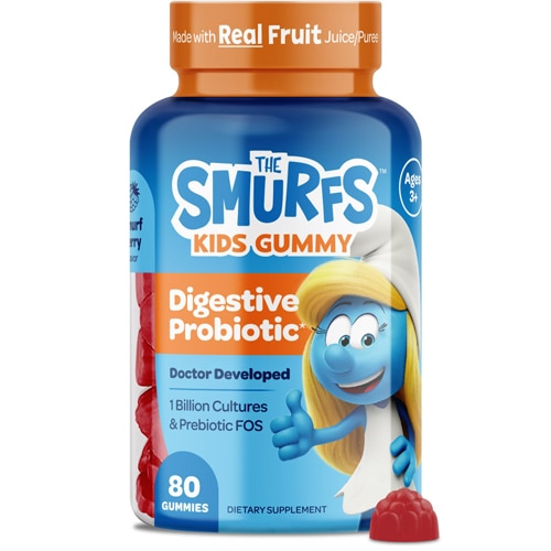 The Smurfs Kids Gummy Digestive Probiotic 1 Billion Cultures + Prebiotic FOS