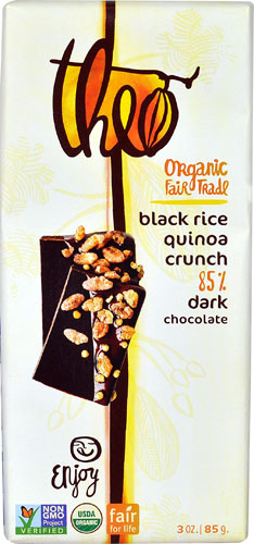 Theo Organic Fair Trade 85% Dark Chocolate Bar Black Rice Quinoa Crunch