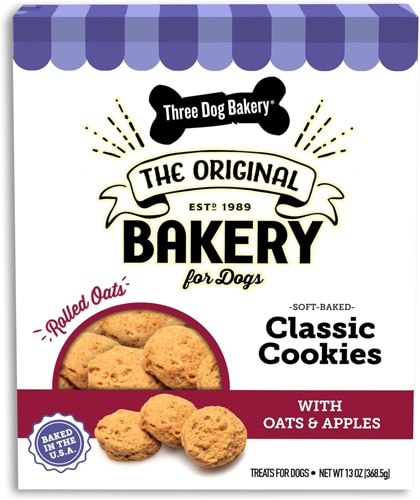 Three Dog Bakery Dog Treats Classic Cookies Soft Baked Oats & Apples