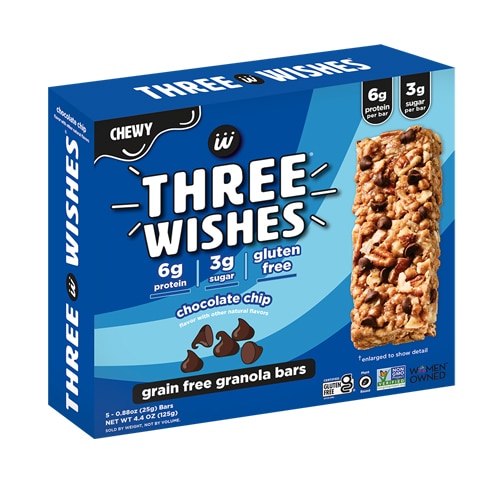 Three Wishes Chewy Protein Granola Bars Chocolate Chip
