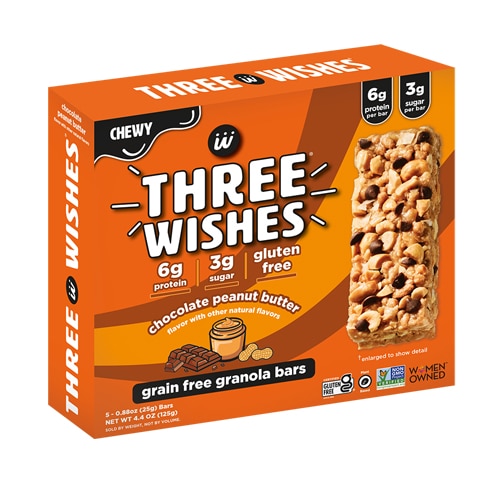 Three Wishes Chewy Protein Granola Bars Chocolate Peanut Butter