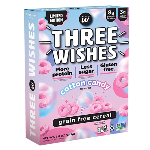 Three Wishes Gluten Free Protein Cereal Limited Edition Cotton Candy