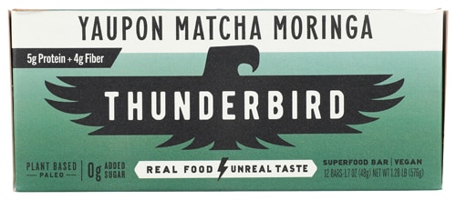 Thunderbird Vegan Gluten Free Superfood Bar Yaupon Matcha Moringa