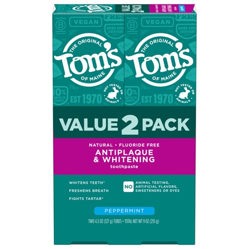 Tom's of Maine Antiplaque & Whitening Toothpaste Fluoride Free Peppermint