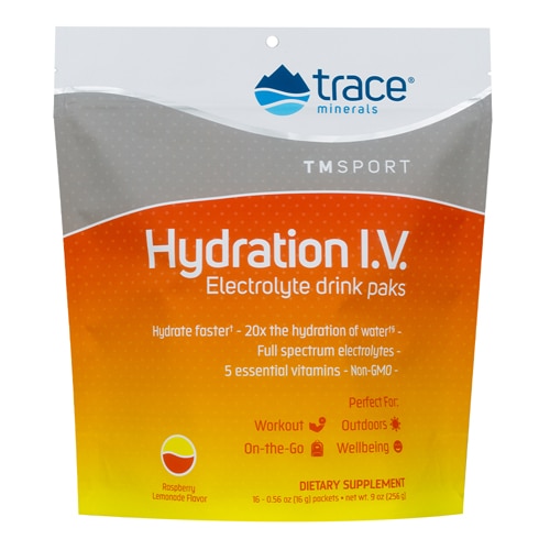 Trace Minerals Research Hydration I.V. Electrolyte Drink Paks Raspberry Lemonade