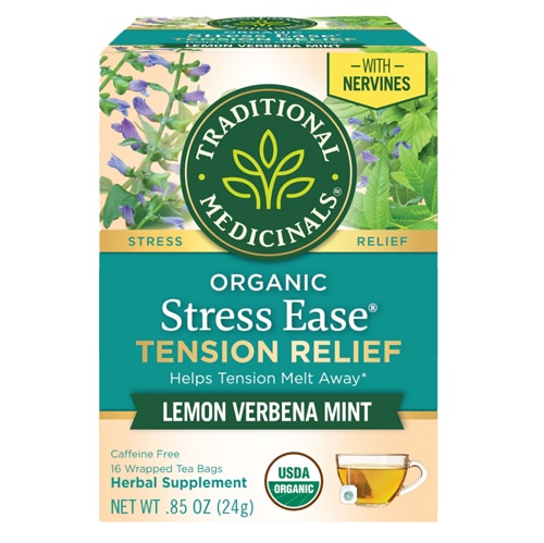 Traditional Medicinals Organic Stress Ease Herbal Tea Lemon Verbena Mint