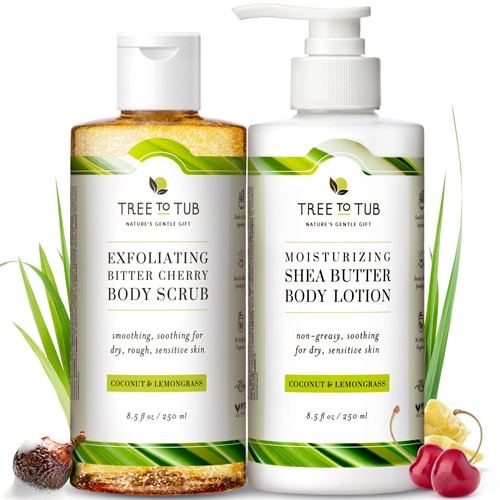 Tree to Tub Exfoliating Body Wash + Cocoa & Shea Butter Lotion Set of 2