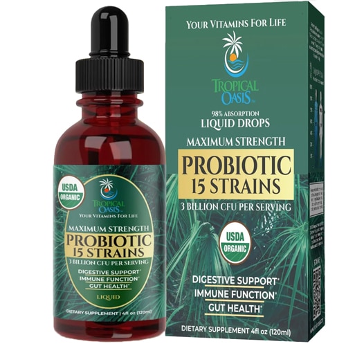Tropical Oasis Liquid Drops Maximum Strength Probiotic 15 Strains