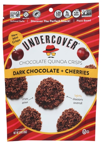 Undercover Snacks Chocolate Quinoa Crisps Gluten Free Non GMO Dark Chocolate + Cherries