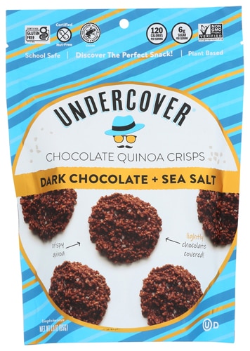 Undercover Snacks Chocolate Quinoa Crisps Gluten Free Non GMO Dark Chocolate + Sea Salt