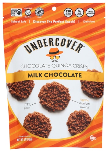 Undercover Snacks Chocolate Quinoa Crisps Gluten Free Non GMO Milk Chocolate