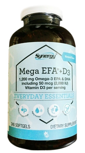 Vitacost-Synergy Mega EFA + D3 1200 mg Omega-3 EPA & DHA - 50 mcg D3 per serving