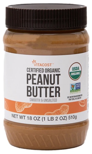 Vitacost Certified Organic Non-GMO Peanut Butter Smooth Unsalted