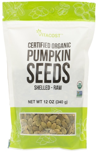 Vitacost Kosher Non-GMO Certified Organic Pumpkin Seeds Shelled Raw