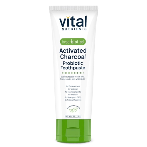 Vital Nutrients Hyperbiotics Activated Charcoal Probiotic Toothpaste - Healthy Mouth Flora Spearmint