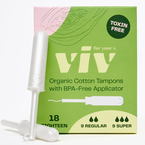 Viv For Your V Toxin Free Organic Cotton Tampons With BPA-Free Applicator 9 Regular 9 Super