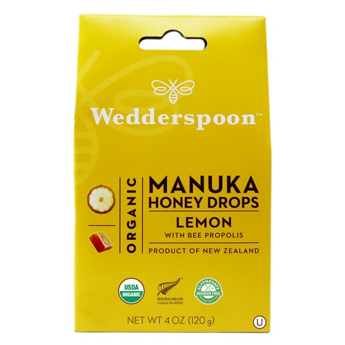 Wedderspoon Organic Manuka Honey Drops with Bee Propolis Lemon