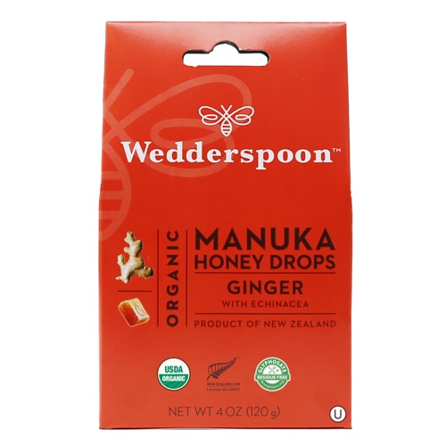 Wedderspoon Organic Manuka Honey Drops with Echinacea Ginger