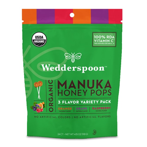 Wedderspoon Organic Manuka Honey Pops for Kids Orange Grape & Raspberry