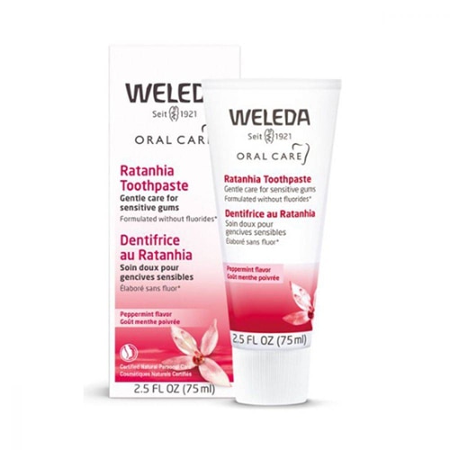 Weleda Oral Care Ratanhia Toothpaste Sensitive Gums Fluoride Free Peppermint