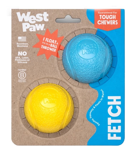 West Paw Dog Fetch Ball Toy Boundr Small Aqua Blue & Dandelion Yellow