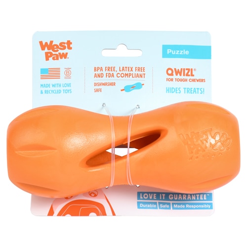 West Paw Dog Puzzle Treat Toy Qwizl Large Tangerine