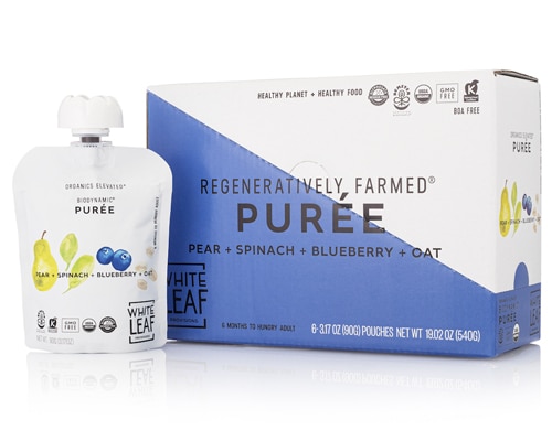 White Leaf Provisions Baby Food Organic Puree 6+ Months Pear Spinach Blueberry Oat