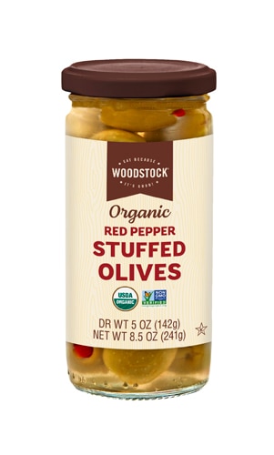 Woodstock Non-GMO Green Olives Red Pepper Stuffed