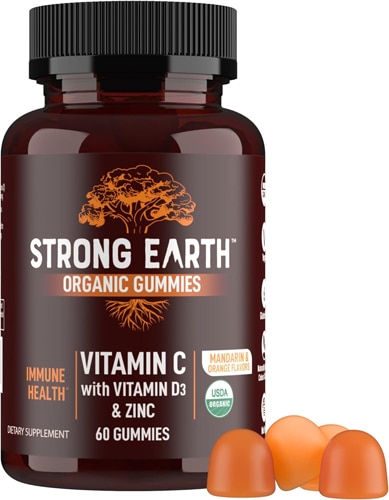 Yum V's Strong Earth Organic Vitamin C with Vitamin D3 & Zinc For Adults Mandarin & Orange