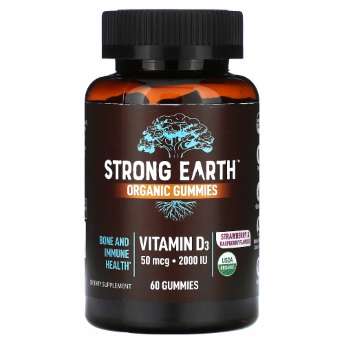 Yum V's Strong Earth Organic Vitamin D3 For Adults Strawberry & Raspberry