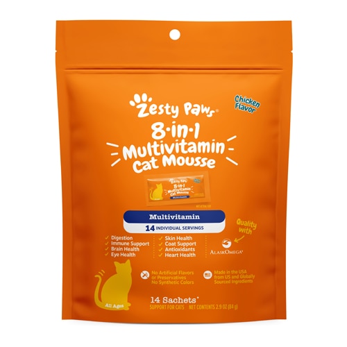 Zesty Paws Cat 8-in-1 Multivitamin Mousse Lickable Supplement Chicken Mousse