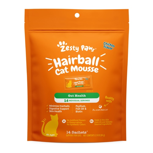 Zesty Paws Cat Hairball Digestion Mousse Lickable Supplement Chicken Mousse