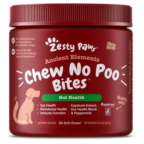 Zesty Paws Dog Ancient Elements Chew No Poo Bites Gut Health Supplement Bison