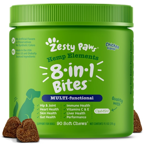Zesty Paws Dog Hemp Elements 8-in-1 Multivitamin Supplement Chicken
