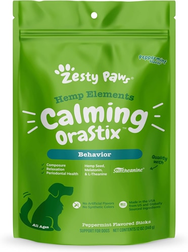 Zesty Paws Dog Hemp Elements Calming Orastix Dental Chews Peppermint