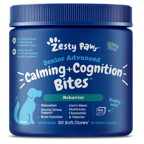 Zesty Paws Dog Senior Advanced Calming + Cognition Bites Behavior Supplement Chicken