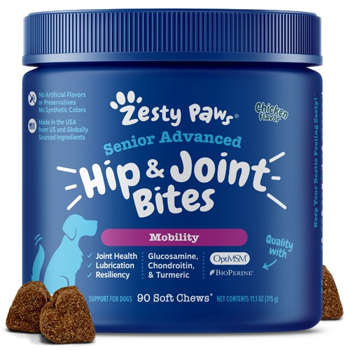 Zesty Paws Dog Senior Advanced Hip & Joint Mobility Glucosamine Supplement Chicken
