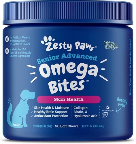 Zesty Paws Dog Senior Advanced Omega Bites Skin Health Supplement Chicken