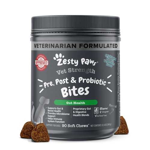 Zesty Paws Dog Vet Strength Pre-Post- & Probiotic Gut Digestive Health Supplement Chicken