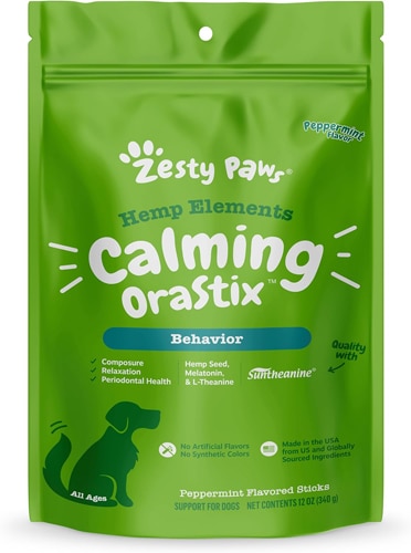 Zesty Paws Hemp Elements Calming Orastix Dental Chews for Dogs Peppermint