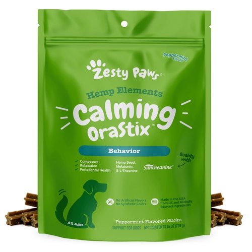 Zesty Paws Hemp Elements Calming Orastix Dental Chews for Dogs Peppermint