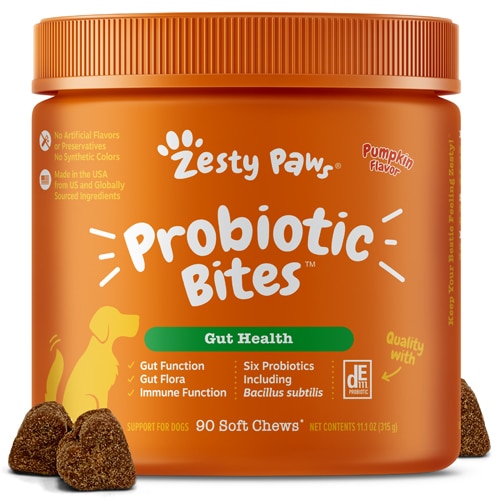 Zesty Paws Probiotic Bites Gut Flora & Digestive Supplement for Dogs Pumpkin