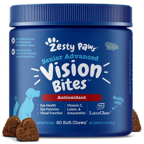 Zesty Paws Senior Advanced Vision Bites Supplement Dogs Chicken