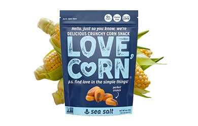 Participating items includes Love Corn sea salt corn snack